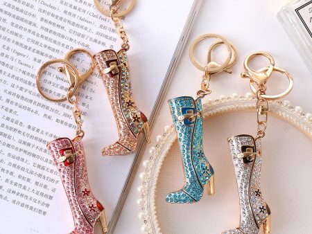 Wholesale Creative Long Boots with Metal Inlaid Diamond Keychain For Cheap