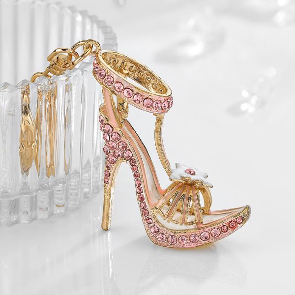 Wholesale Creative Rhinestone High Heels Hollowed Out Metal Keychain Sale