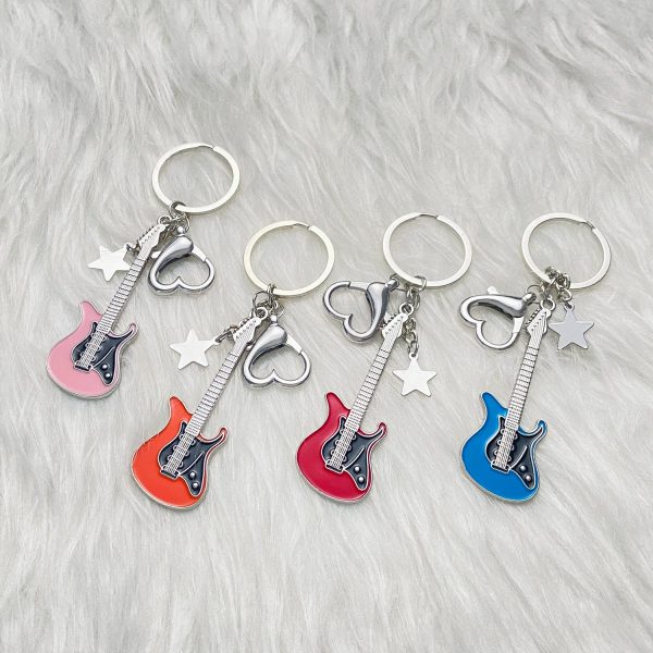 Wholesale Electric Guitar Star Bass Alloy Keychains Online Hot Sale