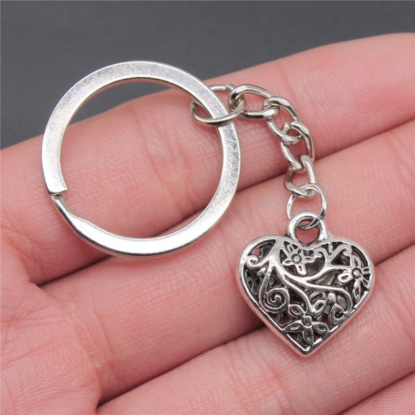 Wholesale 10PCS Three-dimensional Hollow Heart Pendant Metal Keychain Hot on Sale