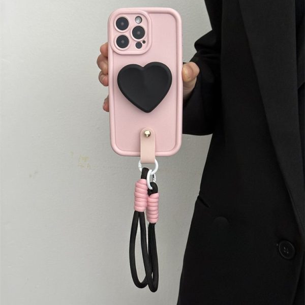 Wholesale Black and Pink Contrasting Love Silicone Stand Phone Cases For Discount