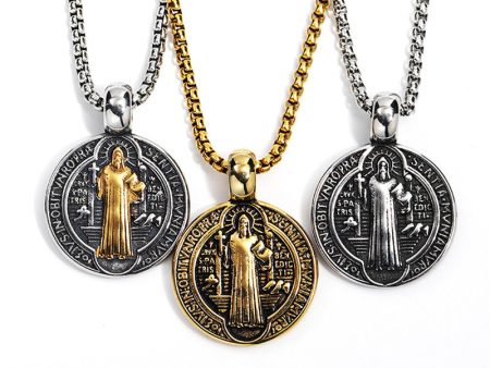 Wholesale Vintage Double-sided Saint Benedict Exorcism Men s Alloy Necklaces Supply