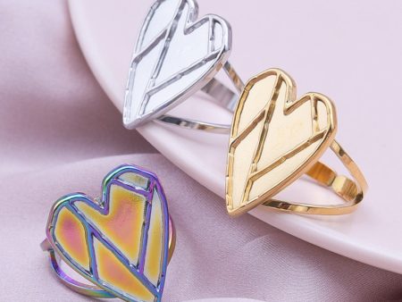 Wholesale Valentine s Day Geometric Pattern Heart-shaped Stainless Steel Rings Fashion