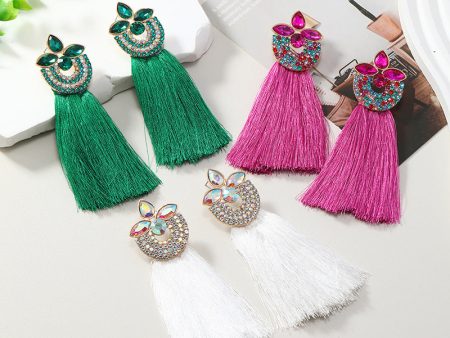 Wholesale Alloy Diamond Inlaid Flower Long Ring Tassel Earrings For Discount