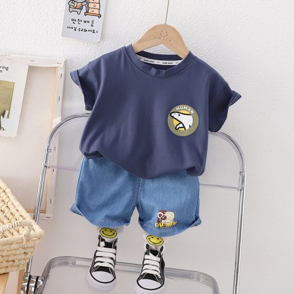 Wholesale Boys  Minimalist Short Sleeved Shorts Cotton Two-piece Set Cheap