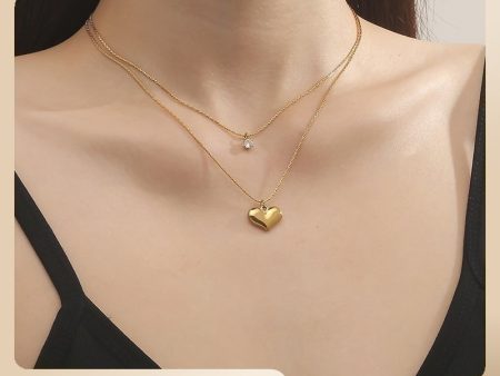 Wholesale Double Layer Heart Shaped Titanium Steel Necklace Clavicle Chain Online Hot Sale