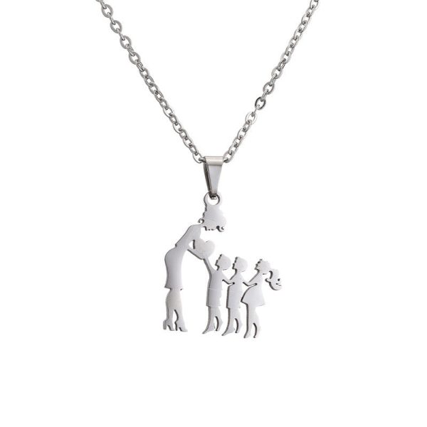 Wholesale Family of Four Silhouette Pattern Stainless Steel Titanium Steel Necklace For Discount