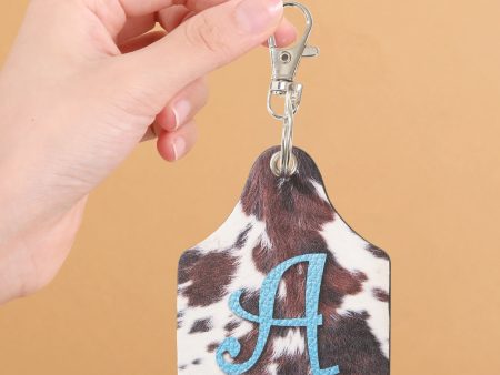 Wholesale Cow Print Animal Fur Letter A Printed Leather Keychain For Sale