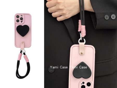 Wholesale Black and Pink Contrasting Love Silicone Stand Phone Cases For Discount