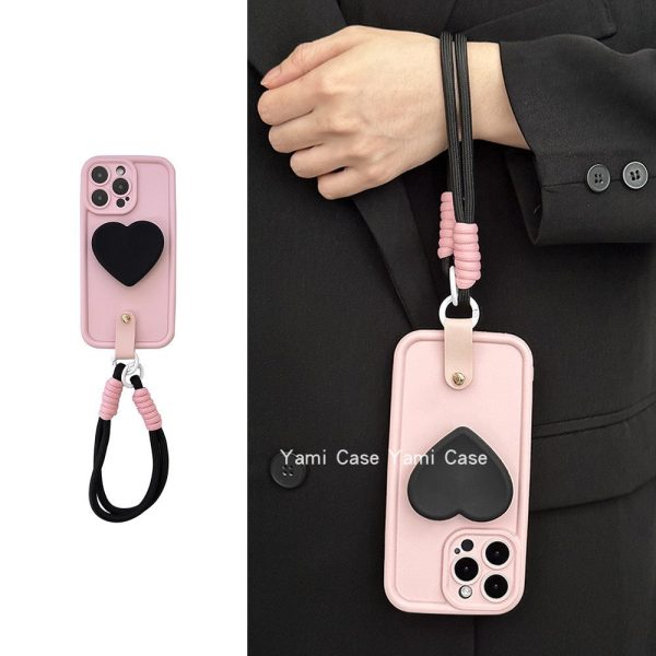 Wholesale Black and Pink Contrasting Love Silicone Stand Phone Cases For Discount