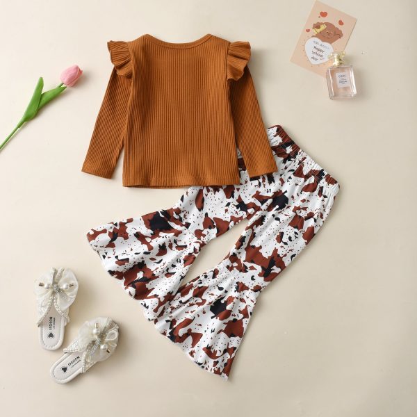 Wholesale Cotton Children s Tops Leopard Print Flared Pants Set For Cheap