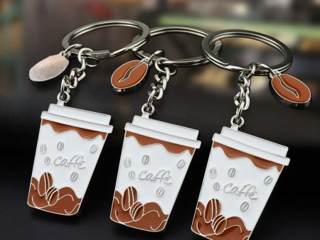 Wholesale Creative Coffee Cup Flat Metal Keychain Discount