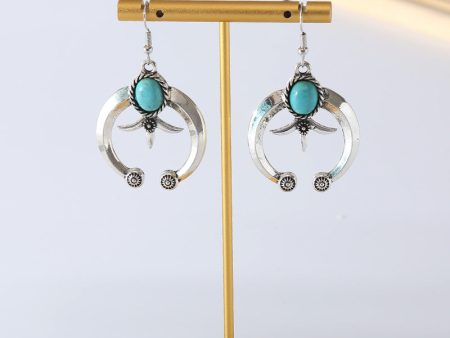 Wholesale Vintage Geometric Carved Antique Silver Turquoise Earrings on Sale