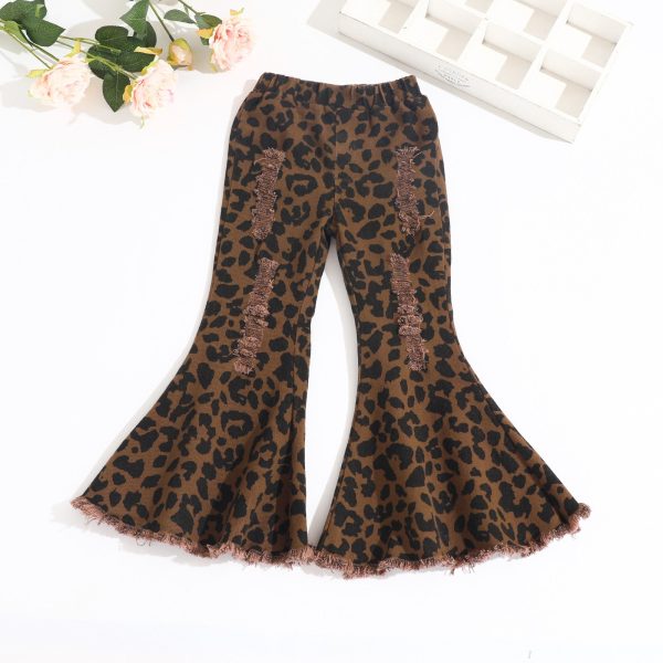 Wholesale Children s Hole Leopard Print Cotton Bell Bottoms Cheap