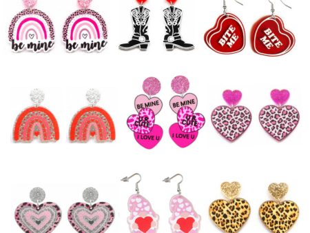 Wholesale Valentine s Day Pink Leopard Glitter Love Boots Rainbow Earrings on Sale