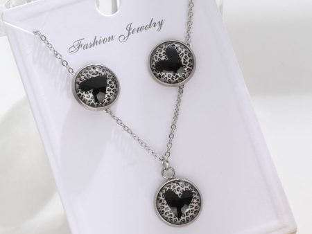 Wholesale Valentine s Day Round Leopard Print Love Earrings Necklace Set Discount