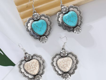 Wholesale Vintage Alloy Plated Antique Silver Inlaid Turquoise Love Earrings Cheap