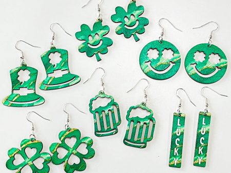 Wholesale 2 Pairs pack St. Patrick s Day Hollow Wooden Earrings Supply