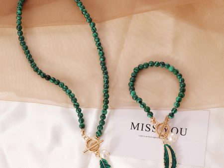 Wholesale Malachite Leaf Pearl Oil Drop Vintage Necklace Online