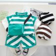 Wholesale Boys Summer Striped Short Sleeved Shorts Shoulder Bag Cotton Set Supply