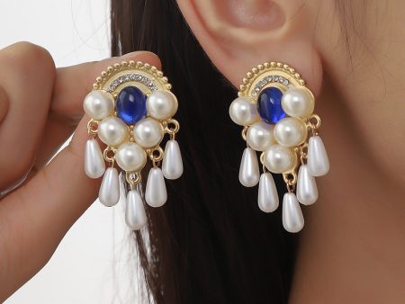 Wholesale Alloy Imitation Pearl Tassel Earrings on Sale