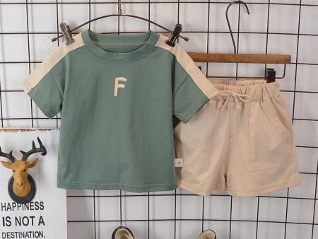 Wholesale Boys Summer Letter Short Sleeved Shorts Cotton Set Supply