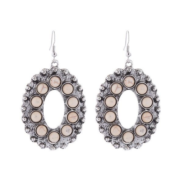 Wholesale Vintage Alloy Inlaid White Turquoise Round Earrings Online Hot Sale