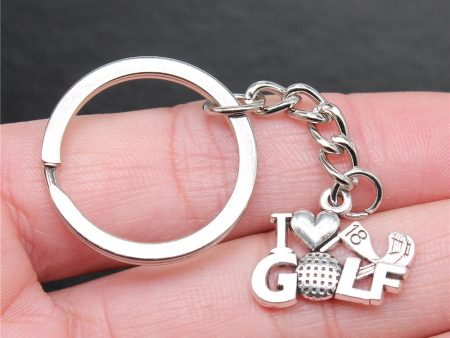 Wholesale 10PCS I Love Golf Pendant Metal Keychain Hot on Sale