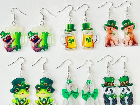 Wholesale 2 Pairs pack St. Patrick s Day Green Animal Bow Acrylic Earrings Discount