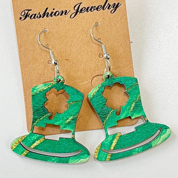 Wholesale 2 Pairs pack St. Patrick s Day Hollow Wooden Earrings Supply