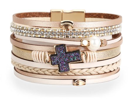 Wholesale Bohemian Multi-layered Braided Leather Cross Bracelet on Sale