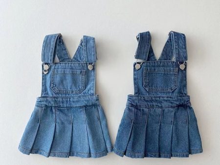 Wholesale Cotton Children s Waist Denim Vest Skirt Pleated Skirt For Discount