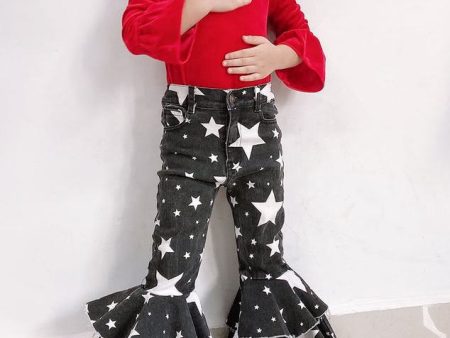 Wholesale Polyester Slim Fit Kids Girls Jeans Comfortable Double Layer Flares on Sale