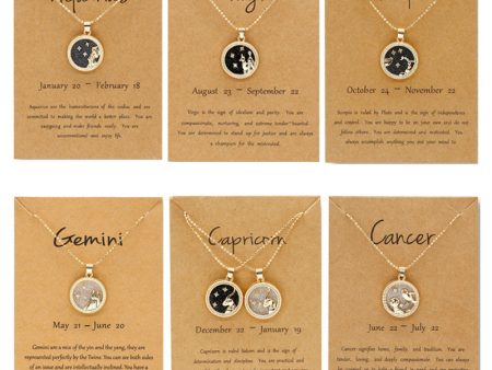 Wholesale Golden Zodiac Sign Coin Clavicle Chain Sweater Chain Online Hot Sale