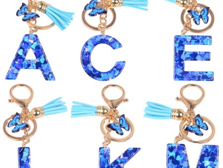 Wholesale Blue Love Butterfly Tassel Letter Resin Keychains Online Sale