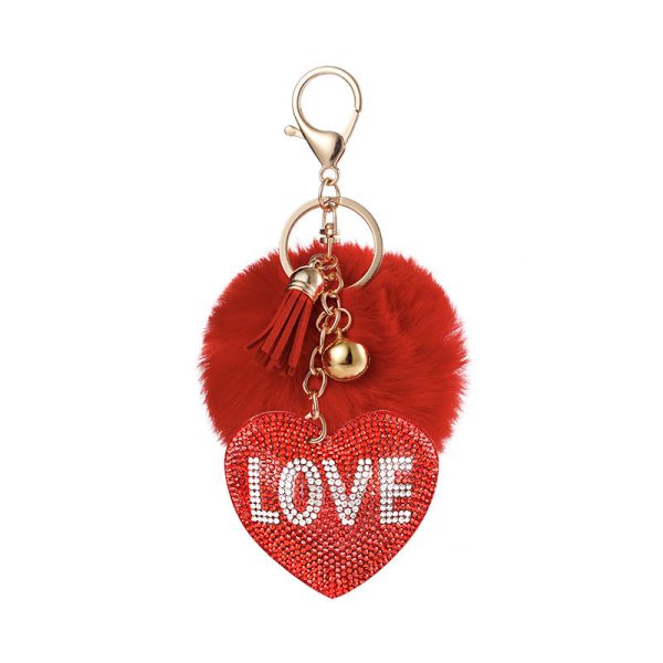 Wholesale 10pcs of Love Rhinestone Flannel 8cm Wool Ball Keychain Online Hot Sale