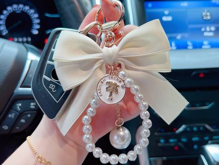 Wholesale Big Bow Tie Keychain Pearl Chain Zinc Alloy Keychain Online now