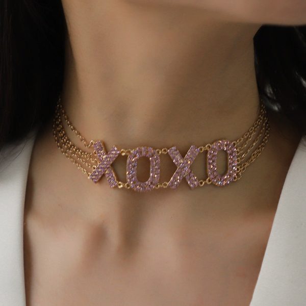 Wholesale 15PCS Valentine s Day Series Pink XOXO Necklace and Earrings Set Discount