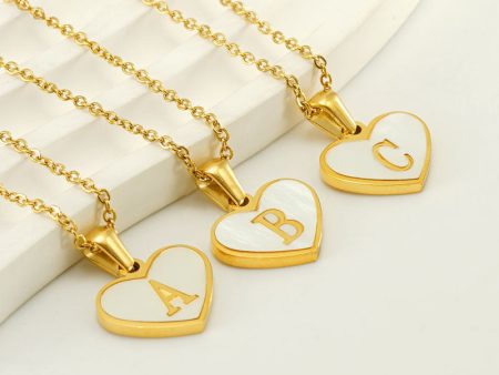 Wholesale 26 English Letters Love Heart Inlaid with Shell Stainless Steel Necklace Discount