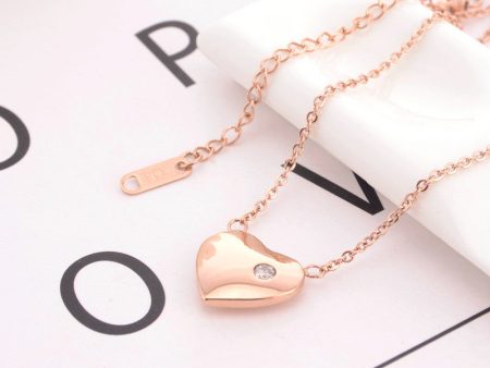 Wholesale Valentine s Day Rose Gold Titanium Steel Heart Necklace on Sale