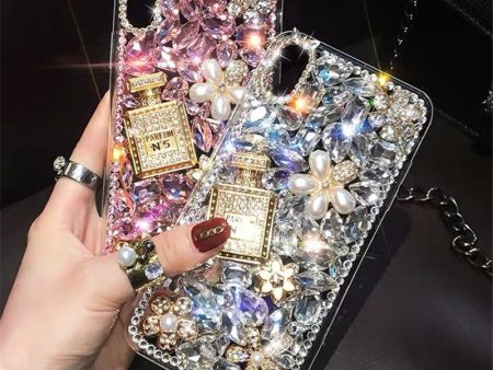 Wholesale Perfume Bottle, Rhinestone, Gold Flower, Acrylic Phone Case Fashion