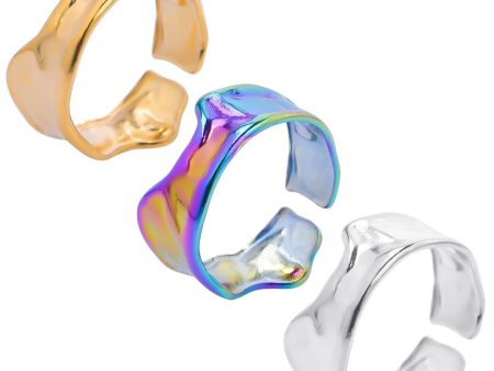 Wholesale Irregular Seven Color Golden Steel Titanium Rings with Irregular Shapes For Sale