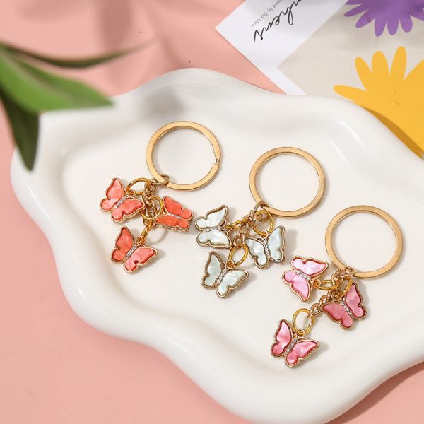 Wholesale Drip Oil Hot Selling Colored Diamond Acrylic Butterfly Keychain Sale