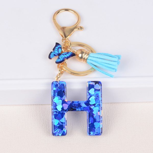 Wholesale Blue Love Butterfly Tassel Letter Resin Keychains Online Sale