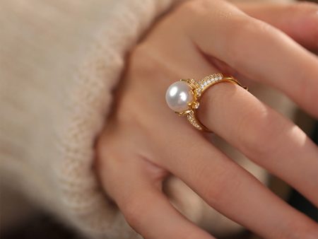 Wholesale Copper Plated 18k Gold Full Diamond Pearl Rings Online now