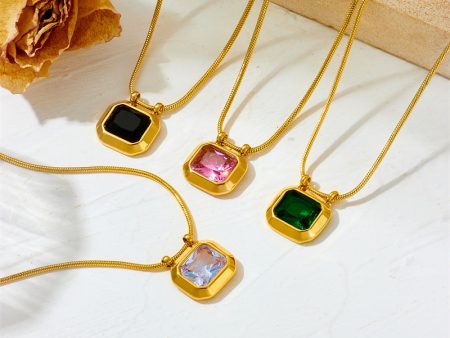 Wholesale Vintage Geometric Zircon Octagon Sugar Cube Clavicle Chain Necklace Online Hot Sale