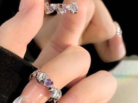 Wholesale Valentine s Day Purple Diamond Love Opening Alloy Ring on Sale