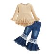 Wholesale Polyester Tops Children s Long Sleeve Denim Bell Bottoms Two Piece Set For Cheap