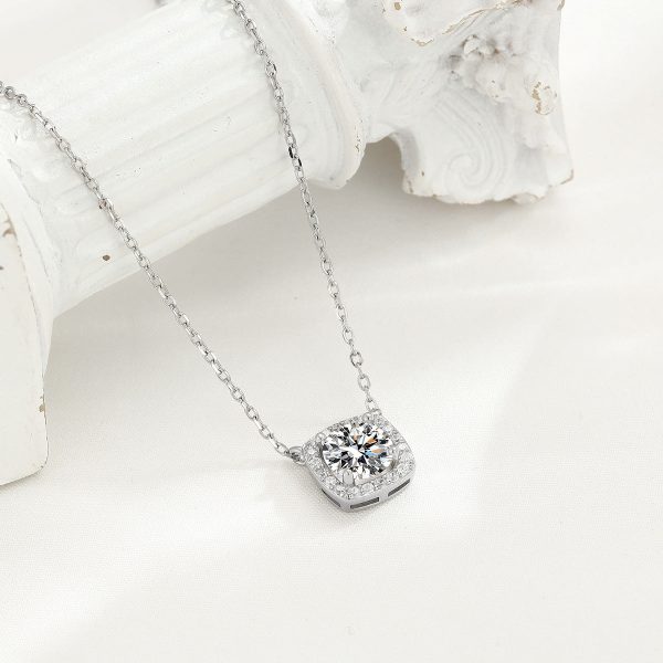 Wholesale Diamond Inlaid Square Sterling Silver Necklaces Hot on Sale