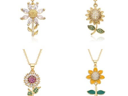 Wholesale Diamond Zircon Sunflower Flower Necklace Fashion